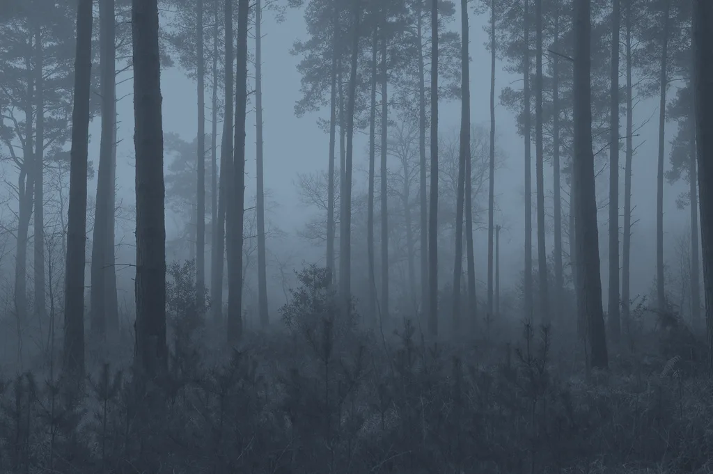 Pine forest in fog